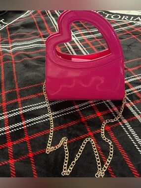 Heart Handle Patent Crossbody Bag in Hot Pink